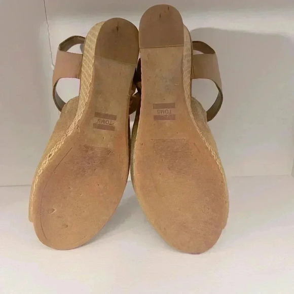 TOMS Tropez Peep Toe Womens Sandals Sz 8.5 Wedge tan, cute. - Picture 3 of 9